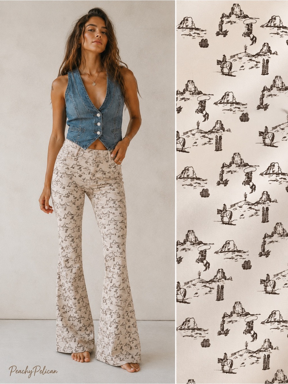 Rock & Roll Denim Western Desert Print Rodeo Equestrian Flare Jeans Size 27